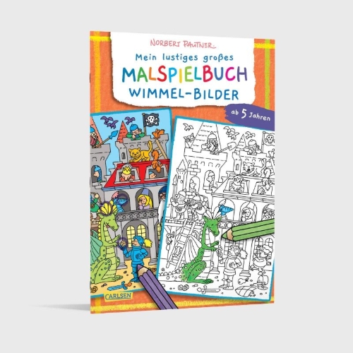 Buchcover und Innenansicht für das Buch: Mein lustiges großes Malspielbuch: Wimmel-Bilder (ab 5 Jahren)