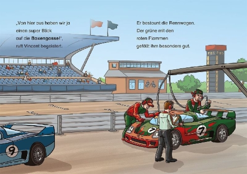 Buchcover und Innenansicht für das Buch: Leselöwen 1. Klasse - Ein spannendes Autorennen