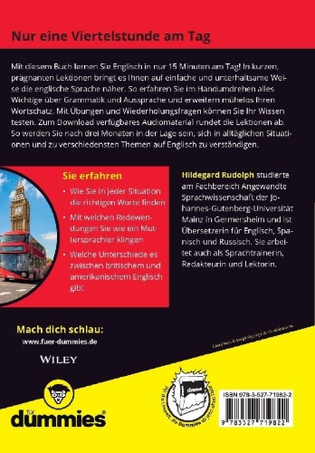 Buchcover und Innenansicht für das Buch: Englisch lernen in 15 Minuten am Tag für Dummies