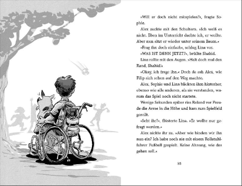 Buchcover und Innenansicht für das Buch: Die Pausenkicker - Freistoß im Klassenzimmer