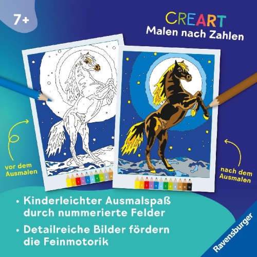 Buchcover und Innenansicht für das Buch: CreArt Malen nach Zahlen ab 7: Pferde