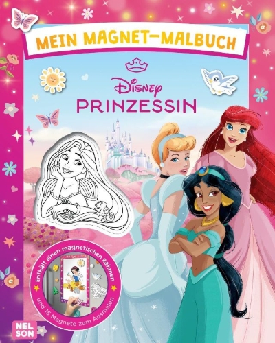 Buchcover und Innenansicht für das Buch: Disney Prinzessin: Mein Magnet-Malbuch