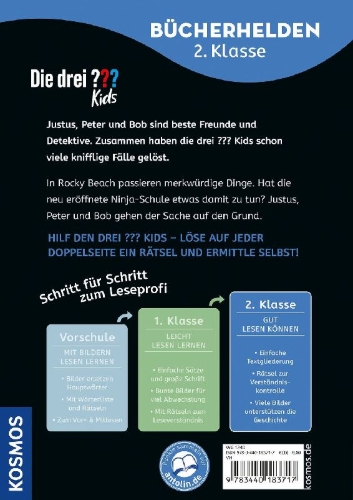 Buchcover und Innenansicht für das Buch: Die drei ??? Kids, Bücherhelden 2. Klasse, Vorsicht, Ninjas!