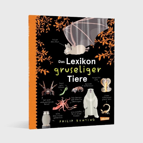 Buchcover und Innenansicht für das Buch: Das Lexikon gruseliger Tiere