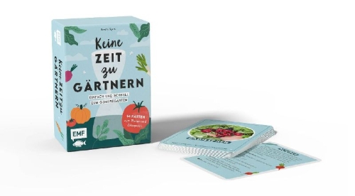 Buchcover und Innenansicht für das Buch: Kartenset: Keine Zeit zu gärtnern - 64 Karten - Einfach und schnell zum Gemüsegarten