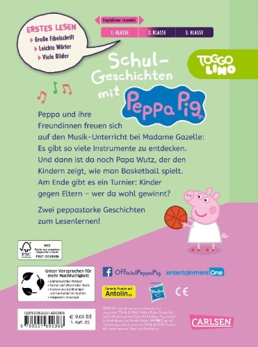 Buchcover und Innenansicht für das Buch: Peppa Wutz: Schul-Geschichten mit Peppa Pig