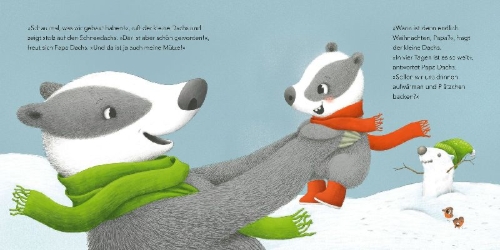 Buchcover und Innenansicht für das Buch: "Wann ist endlich Weihnachten?", fragt der kleine Dachs (Weihnachtsbuch)