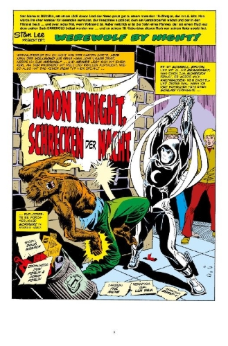 Buchcover und Innenansicht für das Buch: Werewolf by Night (1972) 32-33, Marvel Spotlight (1971) 28-29, Defenders (1972) 47-50, Spectacular Spider-Man (1976) 22-23, Marvel Two-In-One (1974) 52, Moon Knight (1980) 1-20, Marvel Team-Up Annual (1976) 4, Material aus Defenders (1972) 51, Hulk! Magazine (1978) 11-15, 17-18, 20, Marvel Preview (1975) 21, Amazing Spider-Man (1963) 220