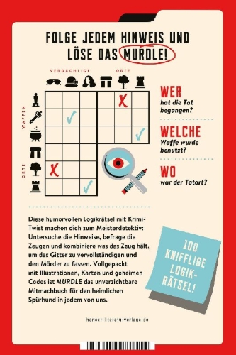 Buchcover und Innenansicht für das Buch: Murdle: Volume 1: 100 Elementary to Impossible Mysteries to Solve Using Logic, Skill, and the Power of Deduction
