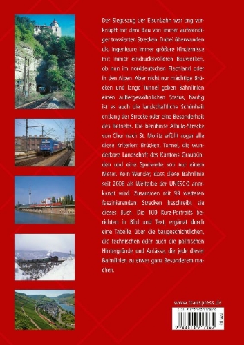 Buchcover und Innenansicht für das Buch: 100 Bahnstrecken, die man kennen muss