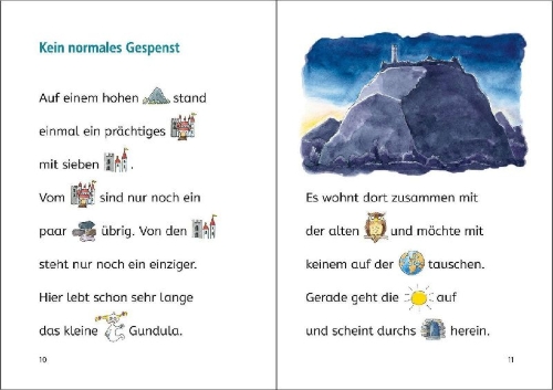 Buchcover und Innenansicht für das Buch: Lesenlernen in 3 Schritten - Die schönsten Gruselgeschichten