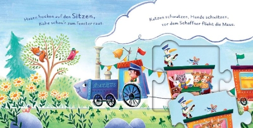 Buchcover und Innenansicht für das Buch: Neues von Henriette Bimmelbahn - ein Puzzlebuch