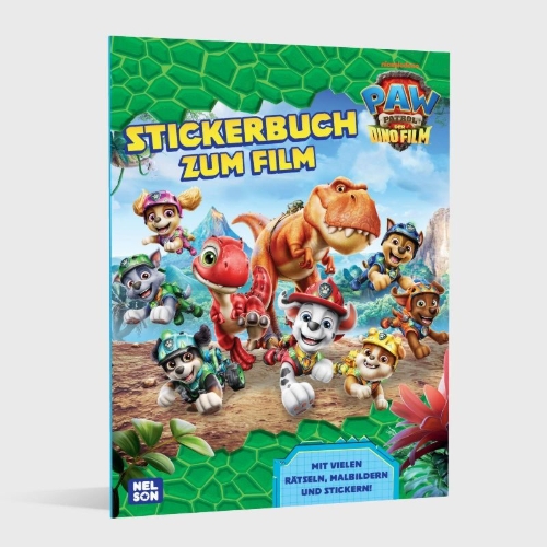 Buchcover und Innenansicht für das Buch: PAW Patrol Mitmachbuch: PAW Patrol - Der Dinofilm: Stickerbuch zum Film