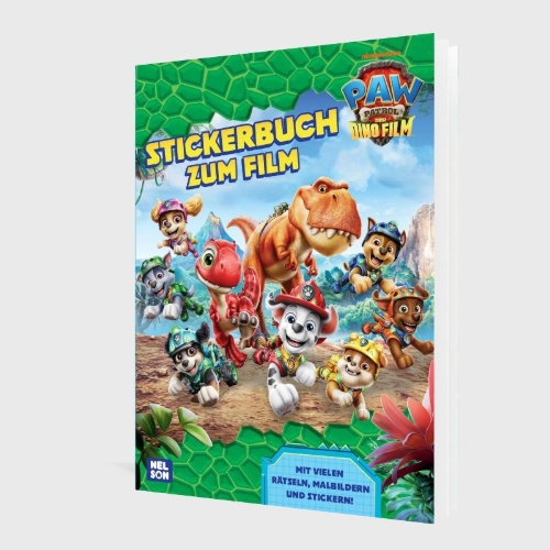 Buchcover und Innenansicht für das Buch: PAW Patrol Mitmachbuch: PAW Patrol - Der Dinofilm: Stickerbuch zum Film