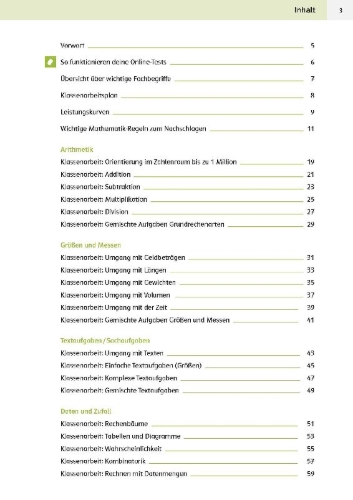 Buchcover und Innenansicht für das Buch: Klett Sicher ins Gymnasium: Klassenarbeitstrainer für den Übertritt Mathematik 4. Klasse