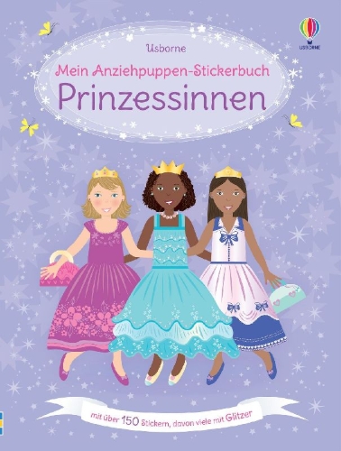 Buchcover und Innenansicht für das Buch: Meine glitzernden Anziehpuppen-Stickerbücher mini: Im Ballett, Feen, Freundinnen und Prinzessinnen