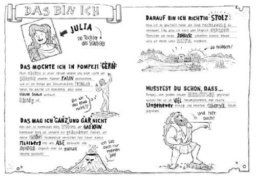 Buchcover und Innenansicht für das Buch: Ich, Julia, und die Menschen aus Pompeji