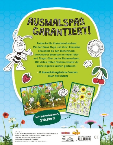 Buchcover und Innenansicht für das Buch: Mein Ausmalstickerbuch: Die Biene Maja