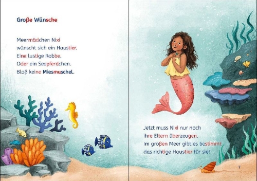 Buchcover und Innenansicht für das Buch: Leselöwen 1. Klasse - Das Meermädchen und der große Wunsch