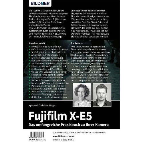 Buchcover und Innenansicht für das Buch: Fujifilm X-E5 - Das umfangreiche Praxisbuch zu Ihrer Kamera