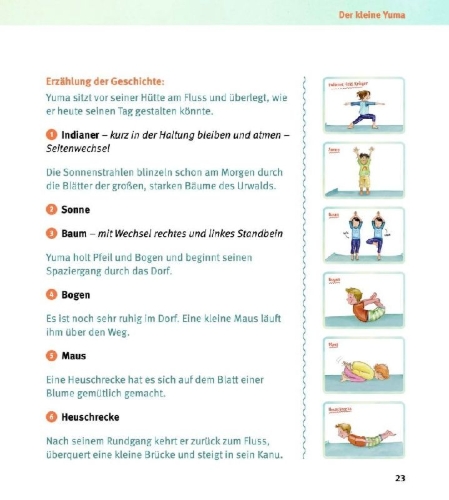 Buchcover und Innenansicht für das Buch: 12 Kinderyoga-Mitmachgeschichten