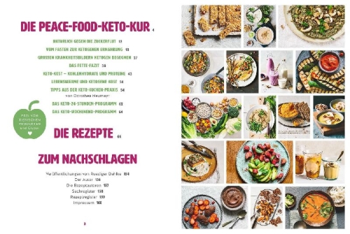 Buchcover und Innenansicht für das Buch: Die Peace Food Keto-Kur