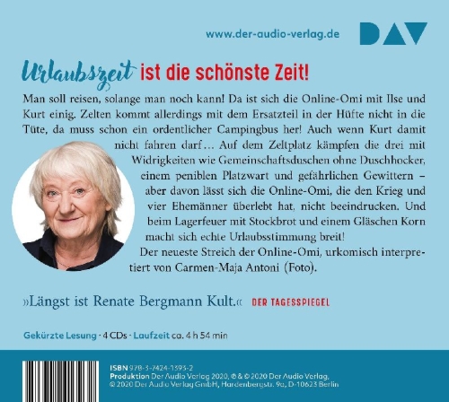 Buchcover und Innenansicht für das Buch: Ans Vorzelt kommen Geranien dran. Die Online-Omi geht campen