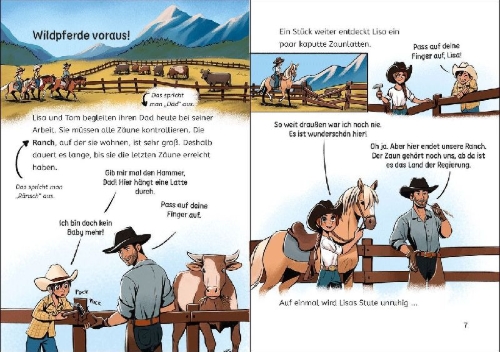 Buchcover und Innenansicht für das Buch: Leselöwen 3. Klasse - Freiheit für die Mustangs