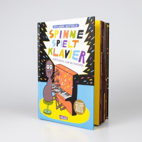 Buchcover und Innenansicht für das Buch: Spinne spielt Klavier