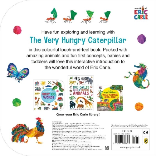 Buchcover und Innenansicht für das Buch: The Very Hungry Caterpillar's Touch and Feel Animals