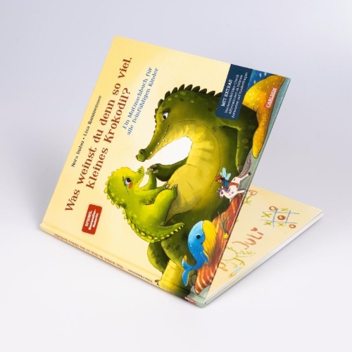 Buchcover und Innenansicht für das Buch: Was weinst du denn so viel, kleines Krokodil?