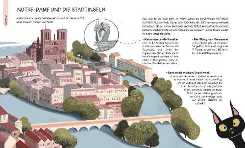Buchcover und Innenansicht für das Buch: Paris für kleine Entdecker. Reiseführer für Kinder