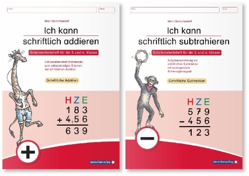 Buchcover und Innenansicht für das Buch: Ich kann schriftlich addieren und subtrahieren - 2 Arbeitshefte im Set