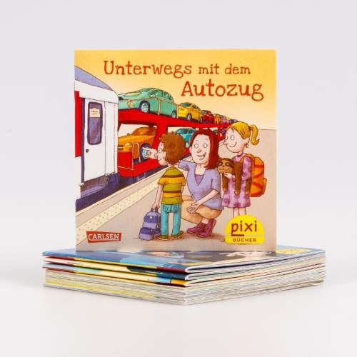 Buchcover und Innenansicht für das Buch: Pixi-8er-Set 307: Pixi unterwegs mit Bus und Bahn (8x1 Exemplar)