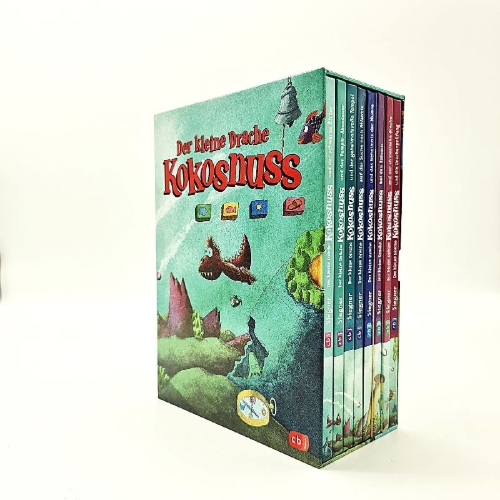 Buchcover und Innenansicht für das Buch: Der kleine Drache Kokosnuss - Jubiläums-Schuber