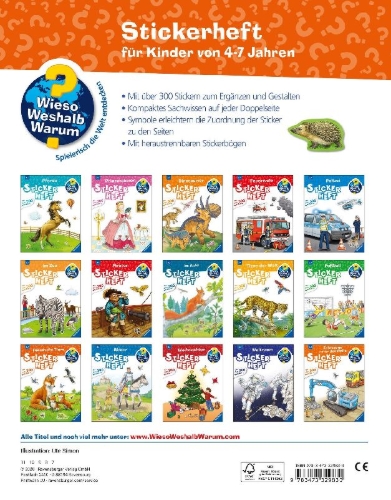 Buchcover und Innenansicht für das Buch: Wieso? Weshalb? Warum? Stickerheft: Heimische Tiere
