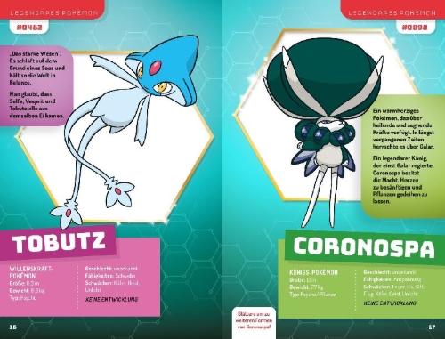 Buchcover und Innenansicht für das Buch: Pokémon - Legendary nd Mythical Guidebook: Deluxe Update Edition