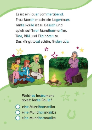 Buchcover und Innenansicht für das Buch: Lesefuchs Bibi & Tina: Leserätsel Lesestufe 2, Band 1