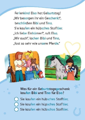 Buchcover und Innenansicht für das Buch: Lesefuchs Bibi & Tina: Leserätsel Lesestufe 2, Band 1