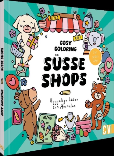 Buchcover und Innenansicht für das Buch: Cosy Coloring - Süße Shops