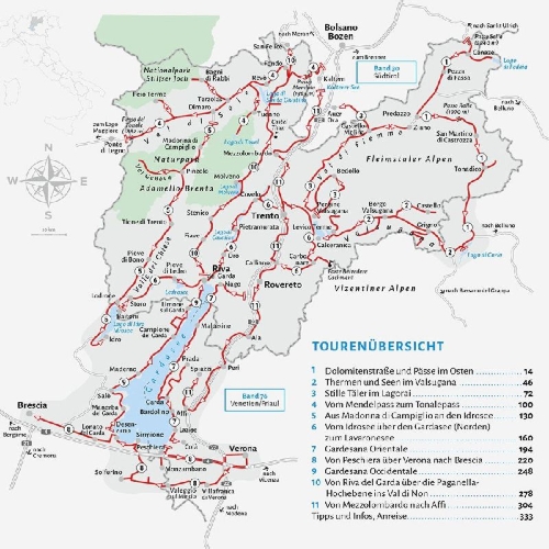 Buchcover und Innenansicht für das Buch: Entdeckertouren mit dem Wohnmobil Trentino