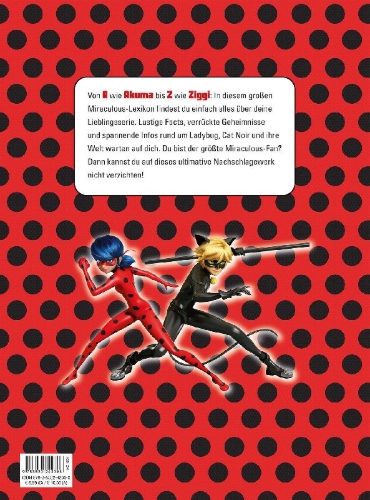 Buchcover und Innenansicht für das Buch: Das große Miraculous-Lexikon - Alles über Ladybug und ihre Welt von A bis Z