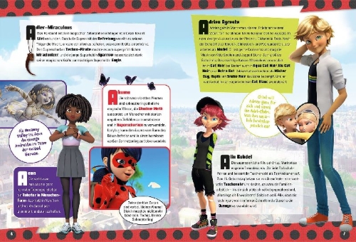 Buchcover und Innenansicht für das Buch: Das große Miraculous-Lexikon - Alles über Ladybug und ihre Welt von A bis Z
