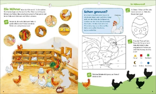 Buchcover und Innenansicht für das Buch: WAS IST WAS Junior Mitmach-Heft Bauernhof