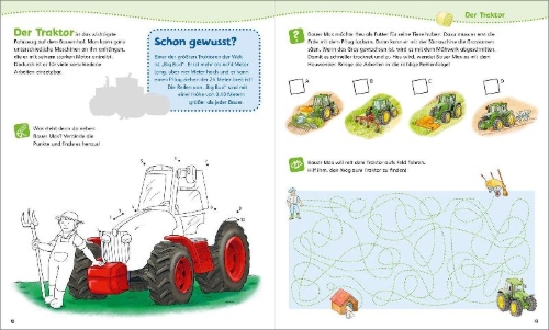 Buchcover und Innenansicht für das Buch: WAS IST WAS Junior Mitmach-Heft Bauernhof