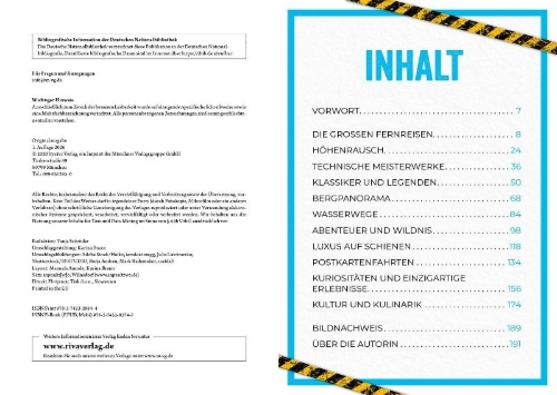 Buchcover und Innenansicht für das Buch: Der verrückteste Reiseführer mit dem Zug