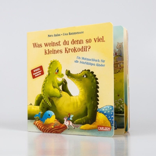 Buchcover und Innenansicht für das Buch: Was weinst du denn so viel, kleines Krokodil?
