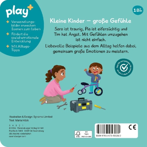 Buchcover und Innenansicht für das Buch: Play+ Mein erstes Schiebebuch Gefühle - ab 18 Monate