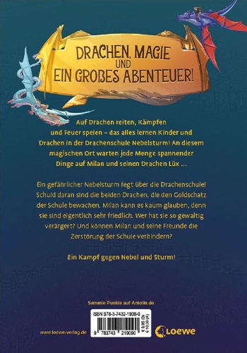 Buchcover und Innenansicht für das Buch: Drachenschule Nebelsturm (Band 4) - Die Wächter des Drachengoldes