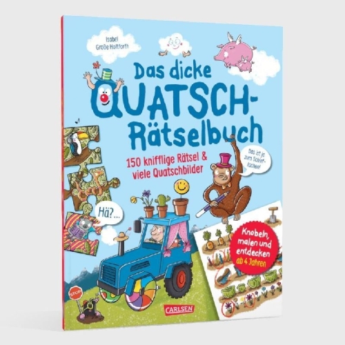 Buchcover und Innenansicht für das Buch: Das dicke Quatsch-Rätselbuch